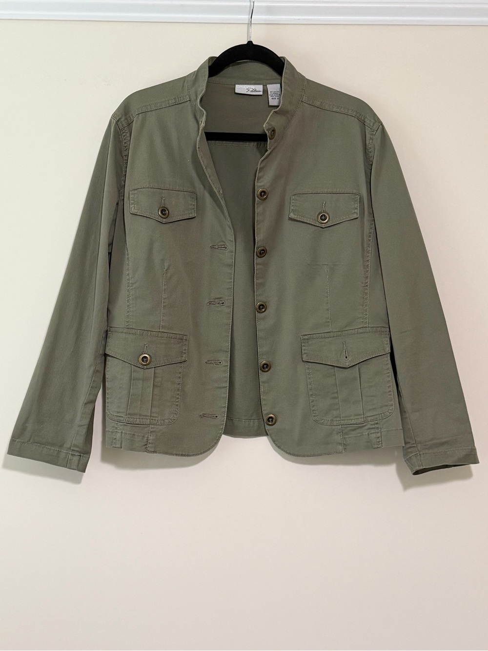 Olive Green Military Style Utility Jacket by Chico’s Platinum
